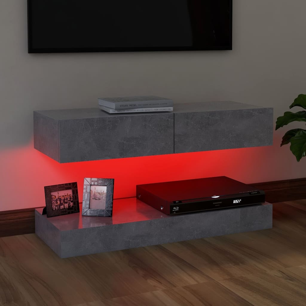 vidaXL TV-taso LED-valoilla betoninharmaa 90x35 cm
