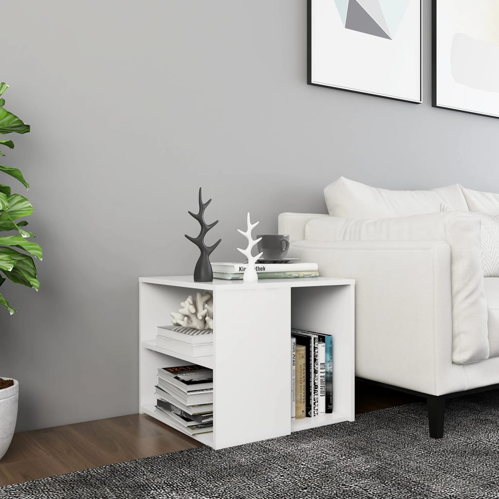 vidaXL Sivupöytä valkoinen 50x50x45 cm tekninen puu