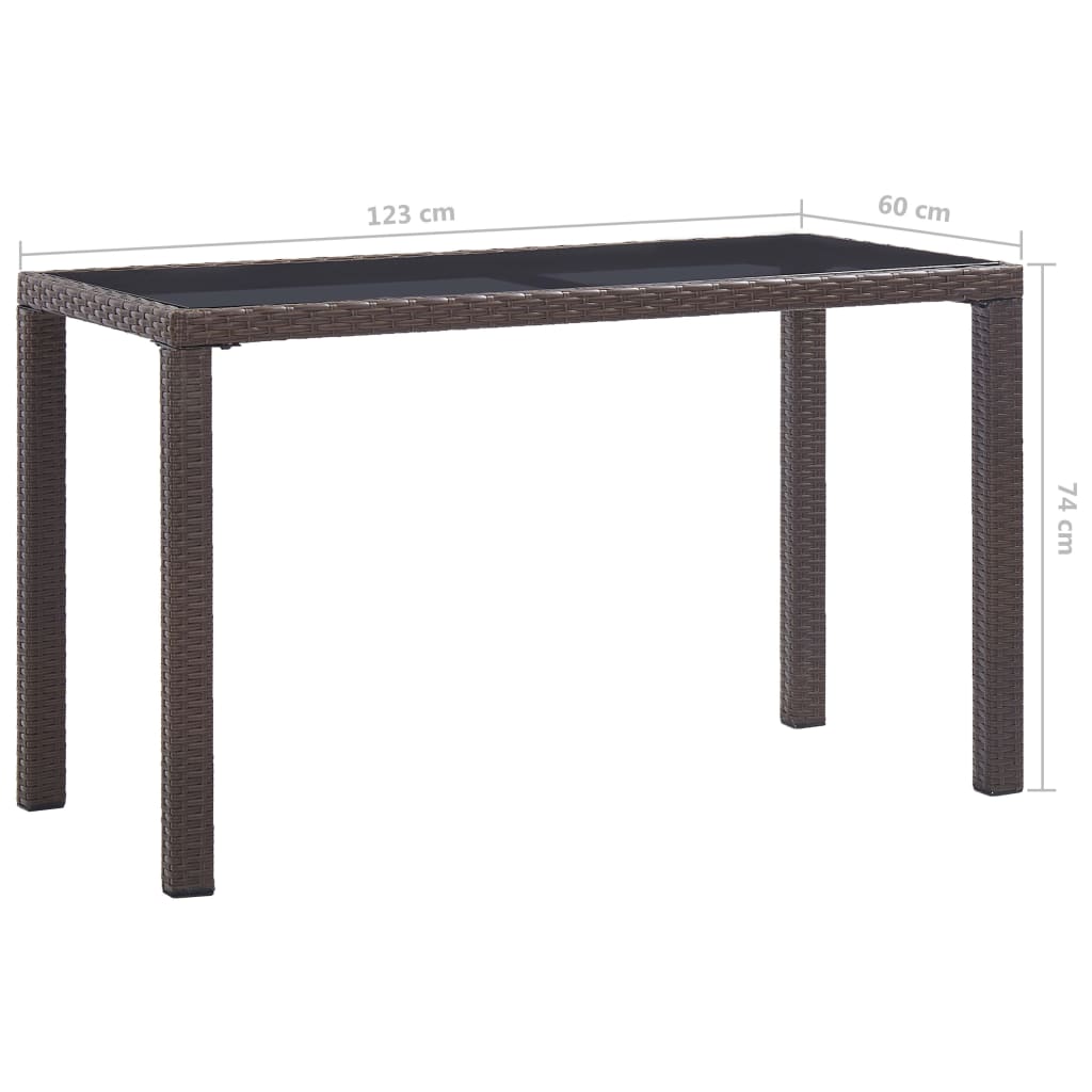 vidaXL Puutarhapöytä ruskea 123x60x74 cm polyrottinki