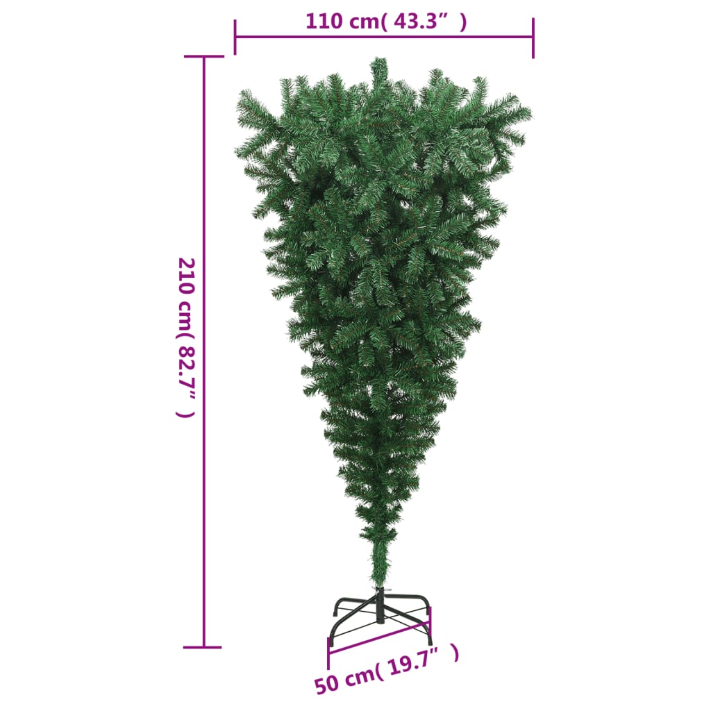 vidaXL Tekokuusi ylösalainen jalustalla vihreä 210 cm