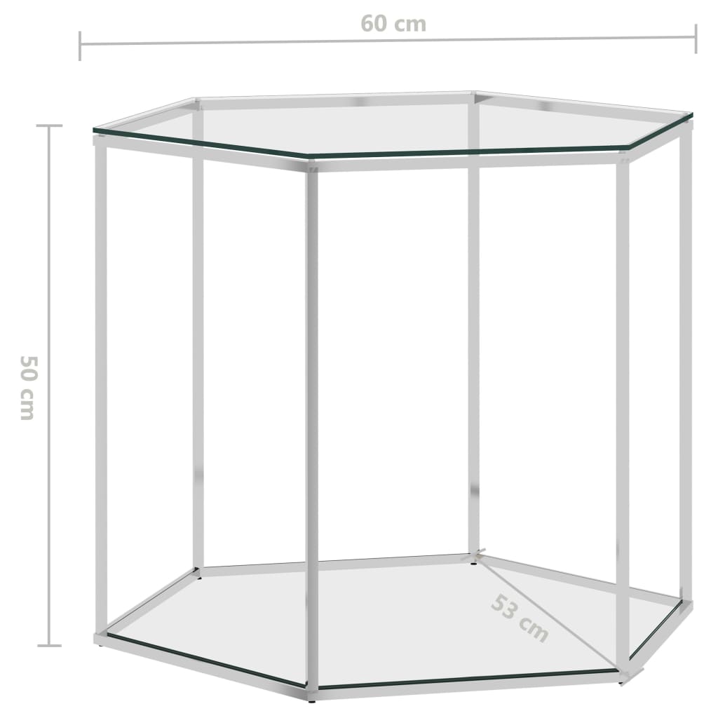 vidaXL Sohvapöytä hopea 60x53x50 cm ruostumaton teräs ja lasi