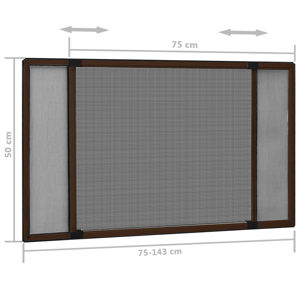 vidaXL Jatkettava hyönteisverkko ikkunaan ruskea (75-143)x50 cm