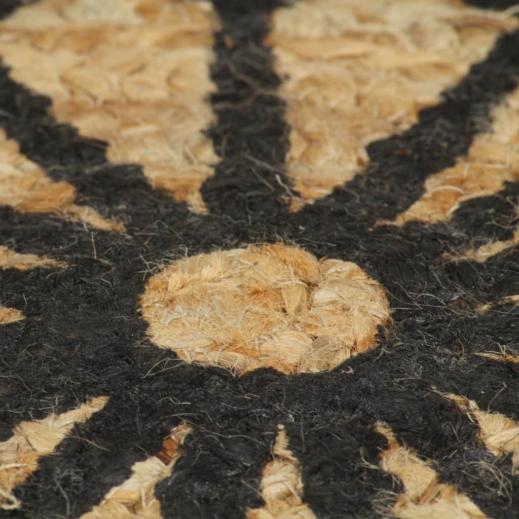 vidaXL Käsintehty pyöreä juuttimatto mustalla kuviolla 120 cm