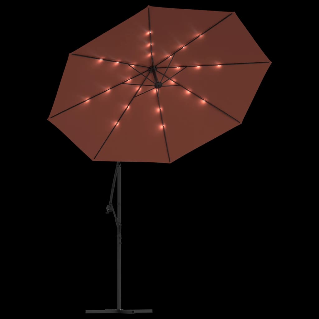 vidaXL Aurinkovarjo LED-valoilla ja teräspylväällä terrakotta
