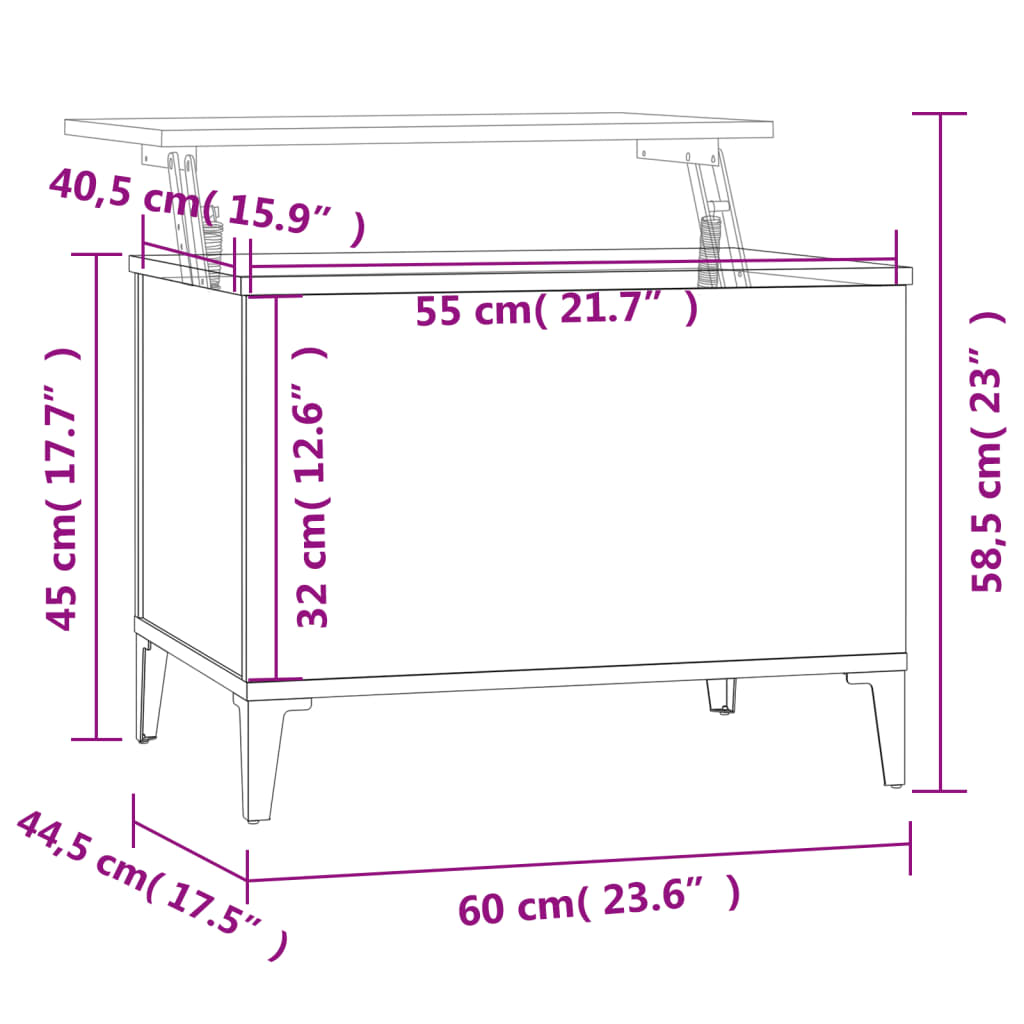 vidaXL Sohvapöytä betoninharmaa 60x44,5x45 cm tekninen puu