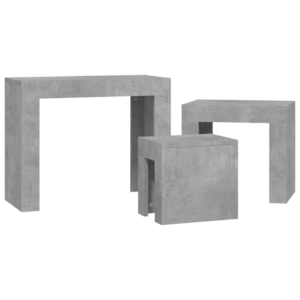 vidaXL Sarjasohvapöydät 3 kpl betoninharmaa tekninen puu
