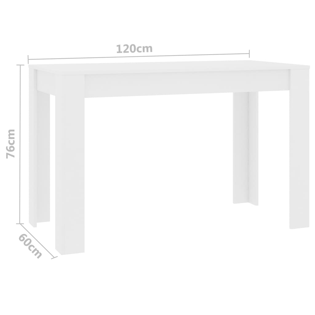 vidaXL Ruokapöytä valkoinen 120x60x76 cm tekninen puu