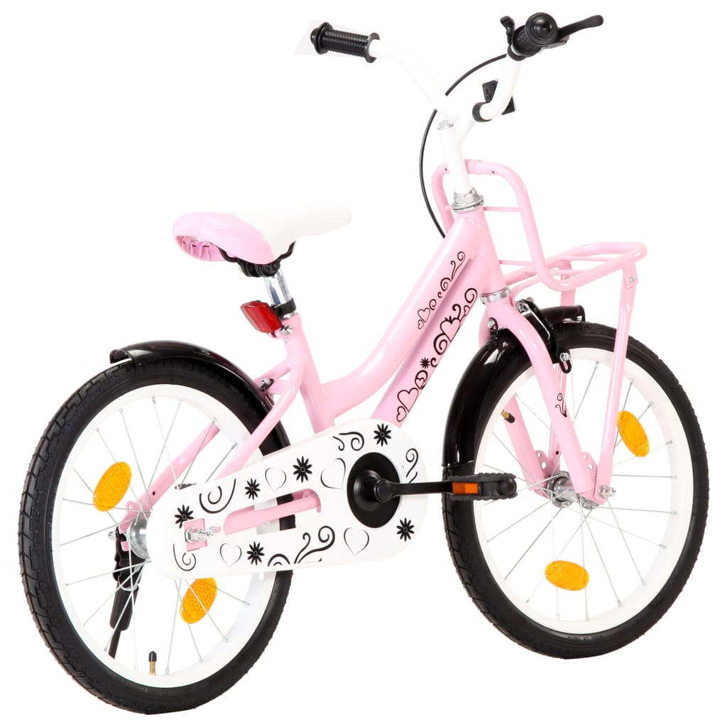 vidaXL Lasten pyörä etutarakalla 18" pinkki ja musta