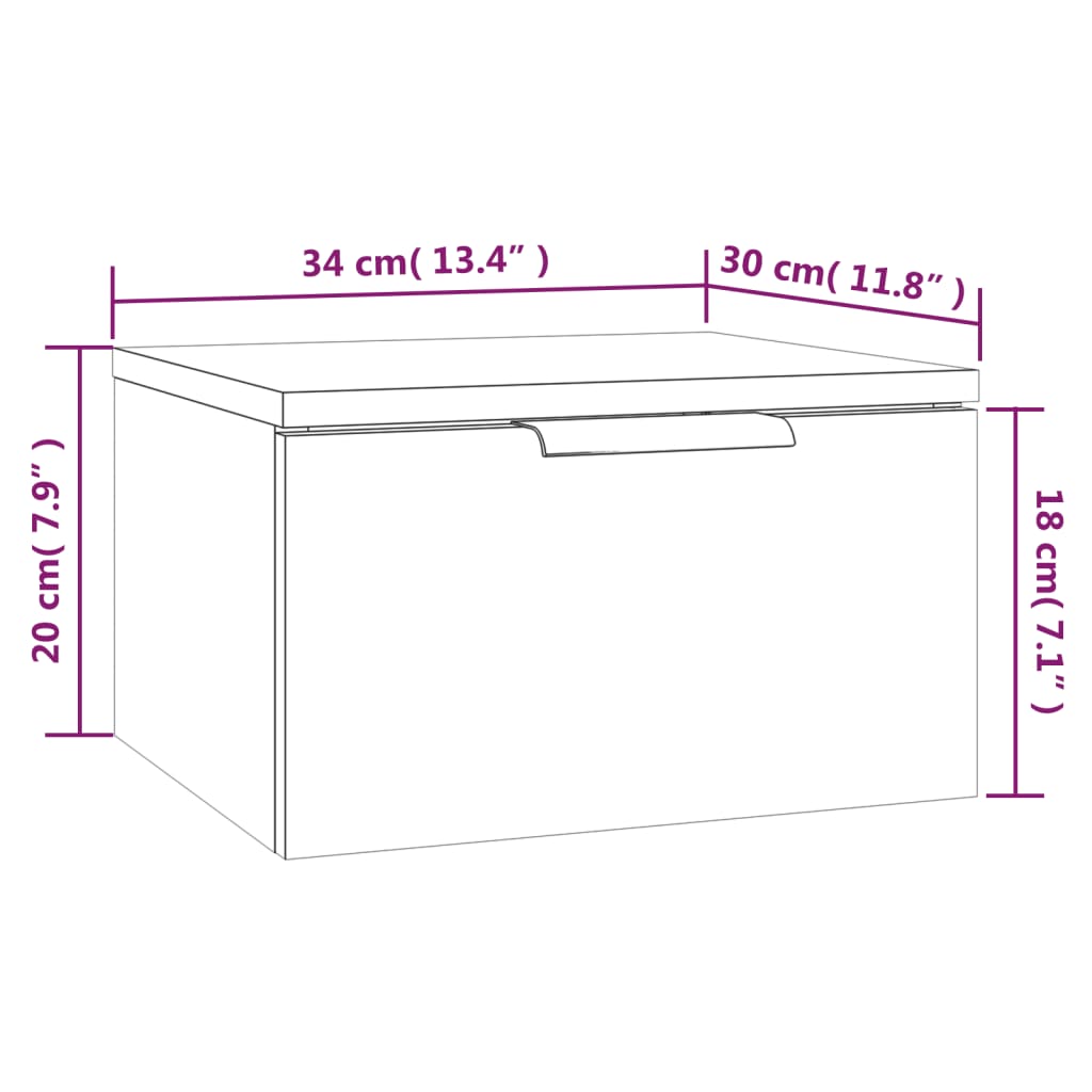 vidaXL Seinäkiinnitettävät yöpöydät 2 kpl korkeak. valk. 34x30x20 cm