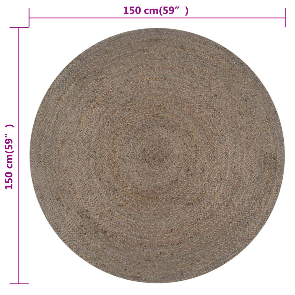 vidaXL Käsintehty pyöreä juuttimatto 150 cm harmaa