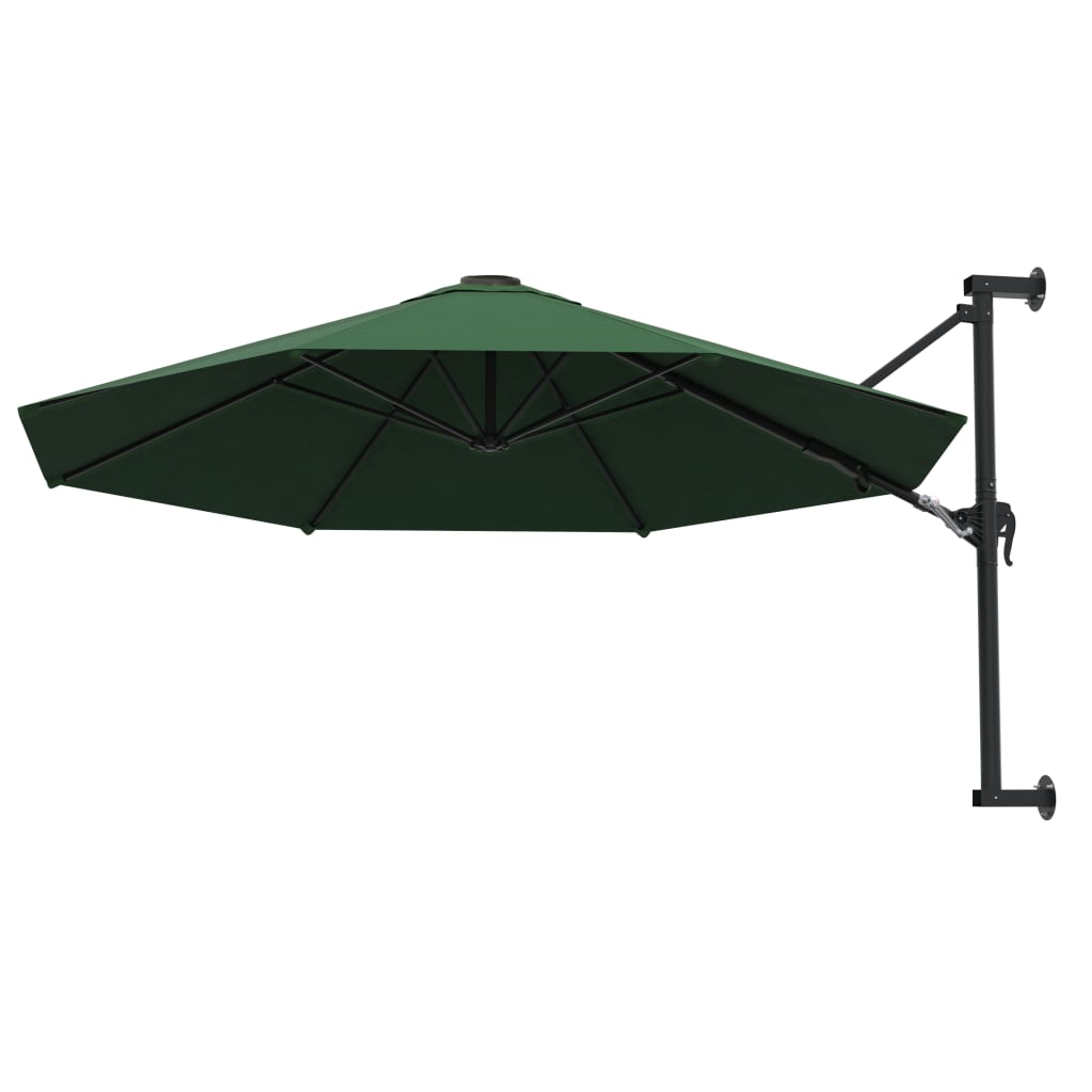 vidaXL Seinäkiinnitteinen aurinkovarjo metallitolpalla 300 cm vihreä