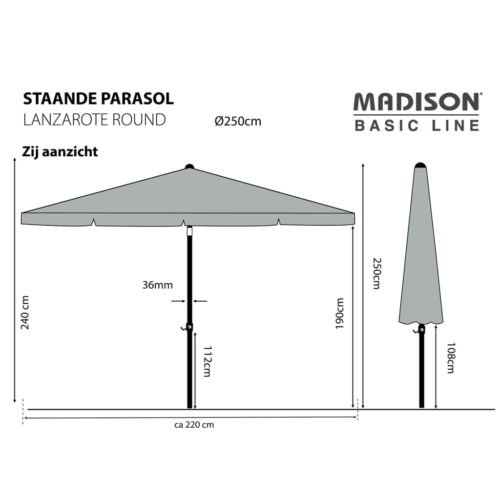 Madison Päivänvarjo Lanzarote 250 cm pyöreä ruskeanharmaa