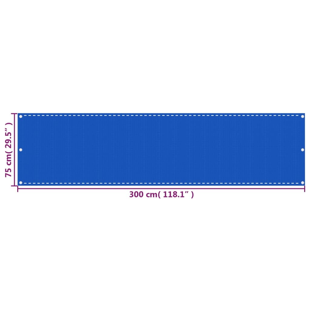 vidaXL Parvekkeen suoja sininen 75x300 cm HDPE