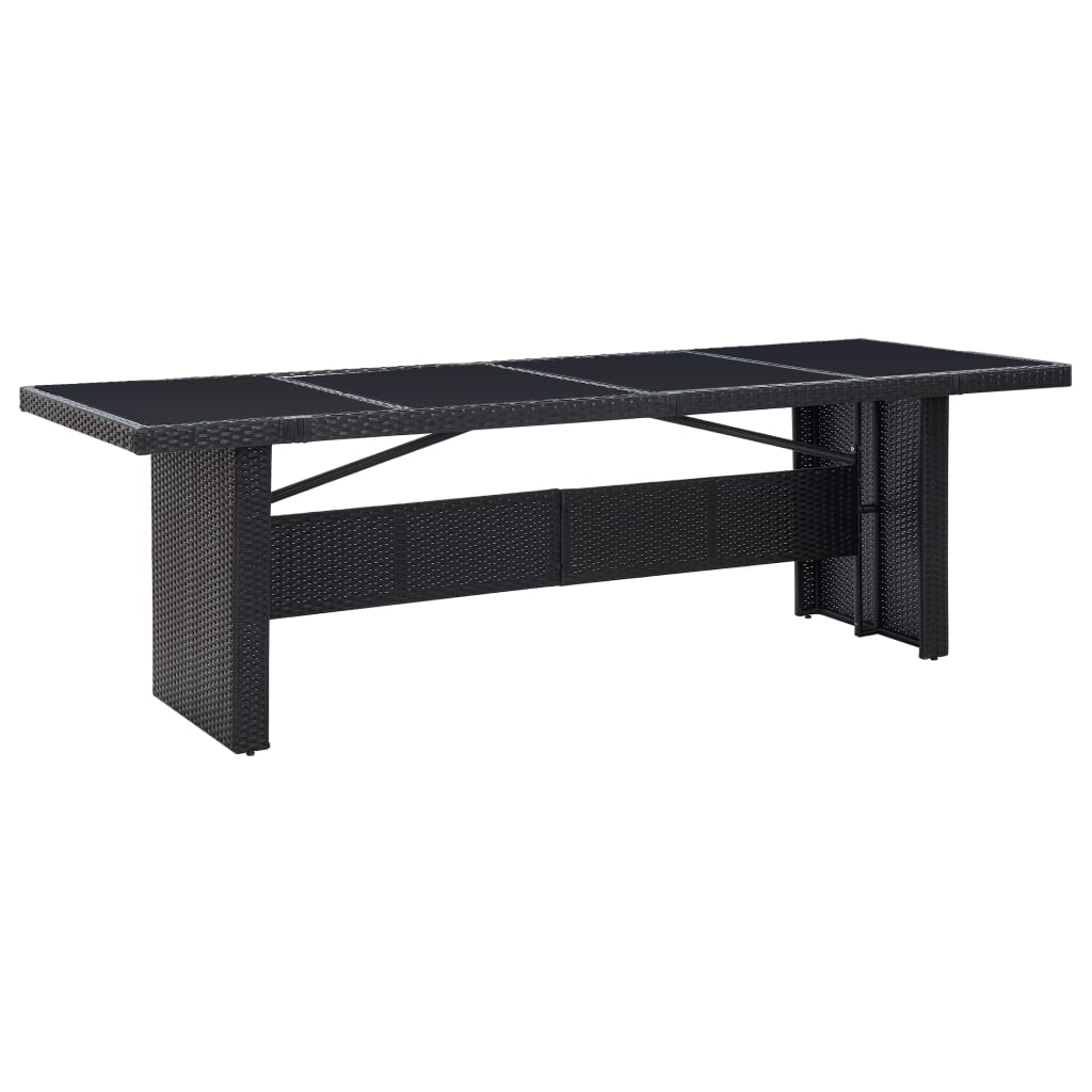 vidaXL Puutarhapöytä musta 240x90x74 cm polyrottinki ja lasi