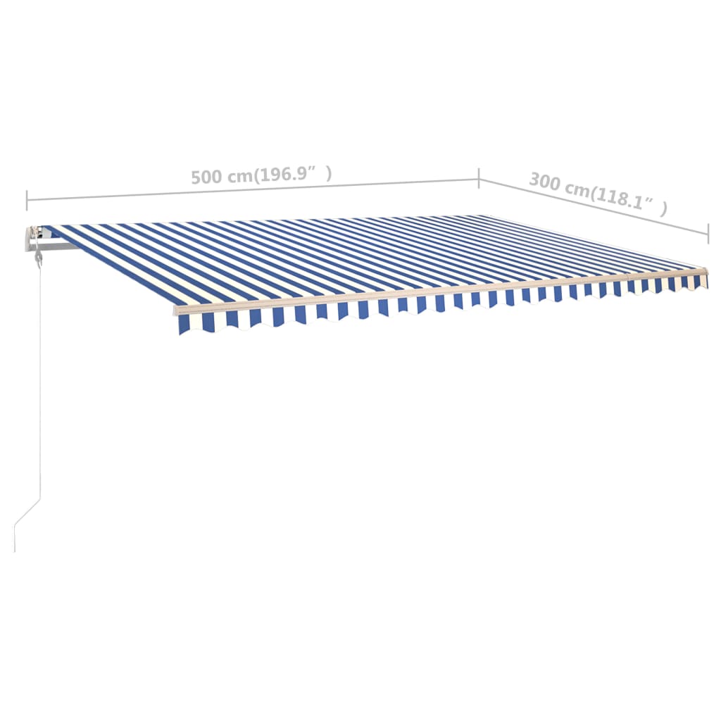 vidaXL Manuaalisesti kelattava markiisi tolpilla 5x3 m sinivalkoinen