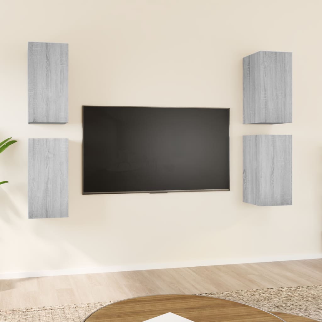 vidaXL TV-kaapit 4 kpl harmaa Sonoma 30,5x30x60 cm lastulevy