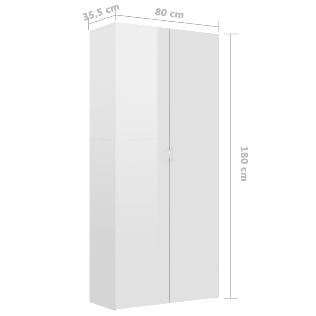 vidaXL Kenkäkaappi korkeakiilto valkoinen 80x35,5x180 cm lastulevy