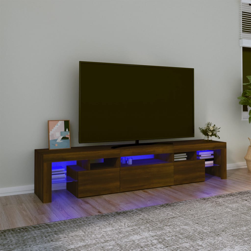 vidaXL TV-taso LED-valoilla ruskea tammi 200x36,5x40 cm