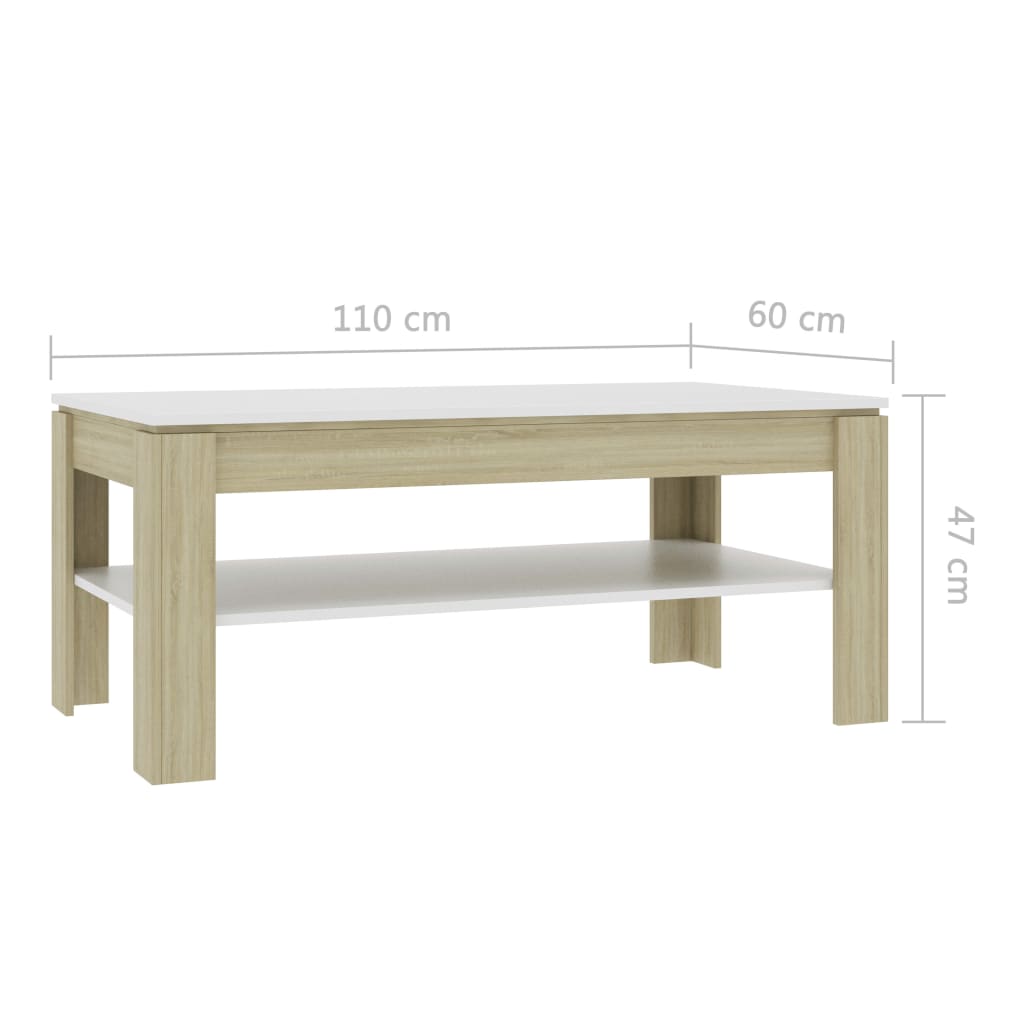 vidaXL Sohvapöytä valkoinen ja Sonoma-tammi 110x60x47 cm lastulevy