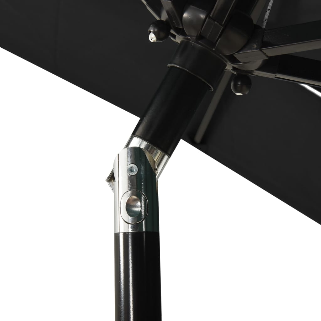 vidaXL 3-tasoinen aurinkovarjo alumiinitanko musta 2x2 m