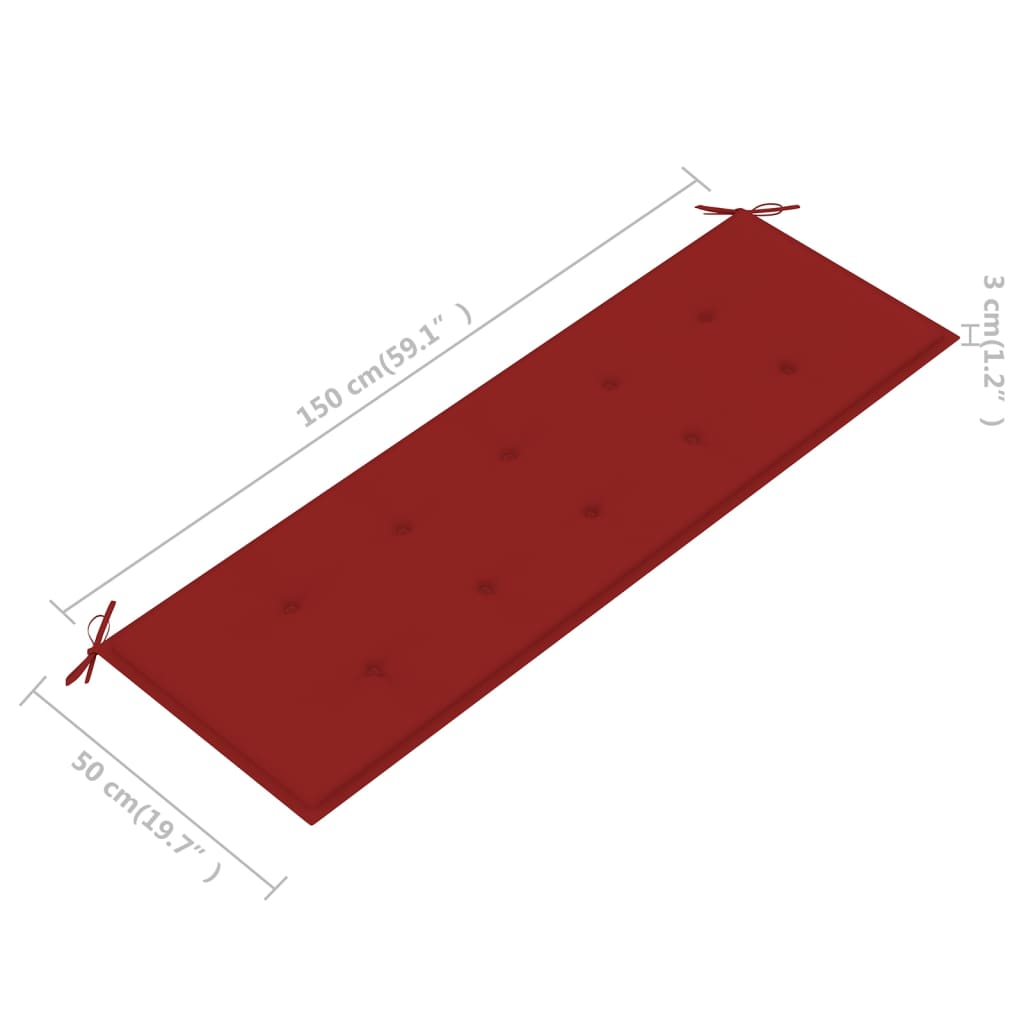 vidaXL Puutarhapenkki punainen tyyny 150 cm täysi tiikki