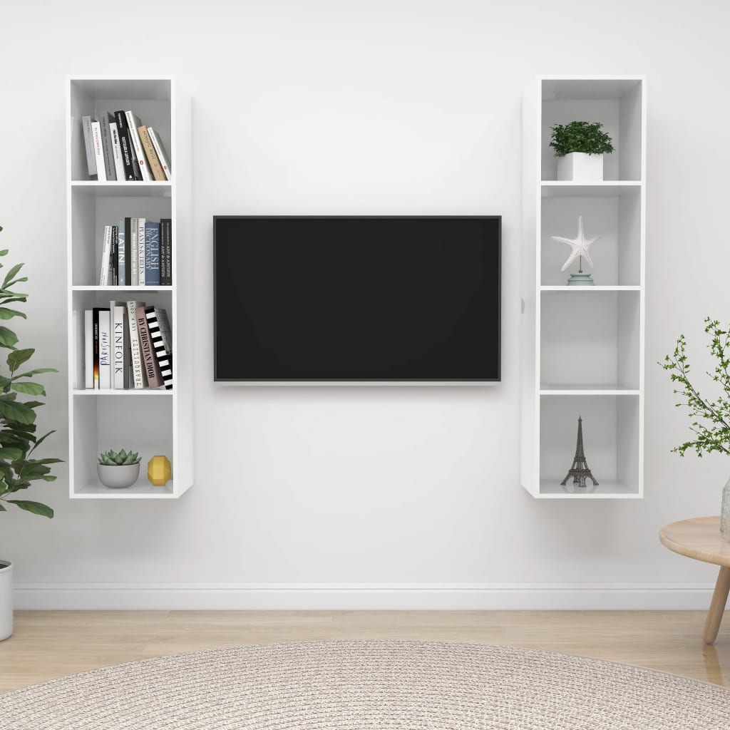 vidaXL Seinäkiinnitettävät TV-tasot 2 kpl korkeak. valk. tekninen puu