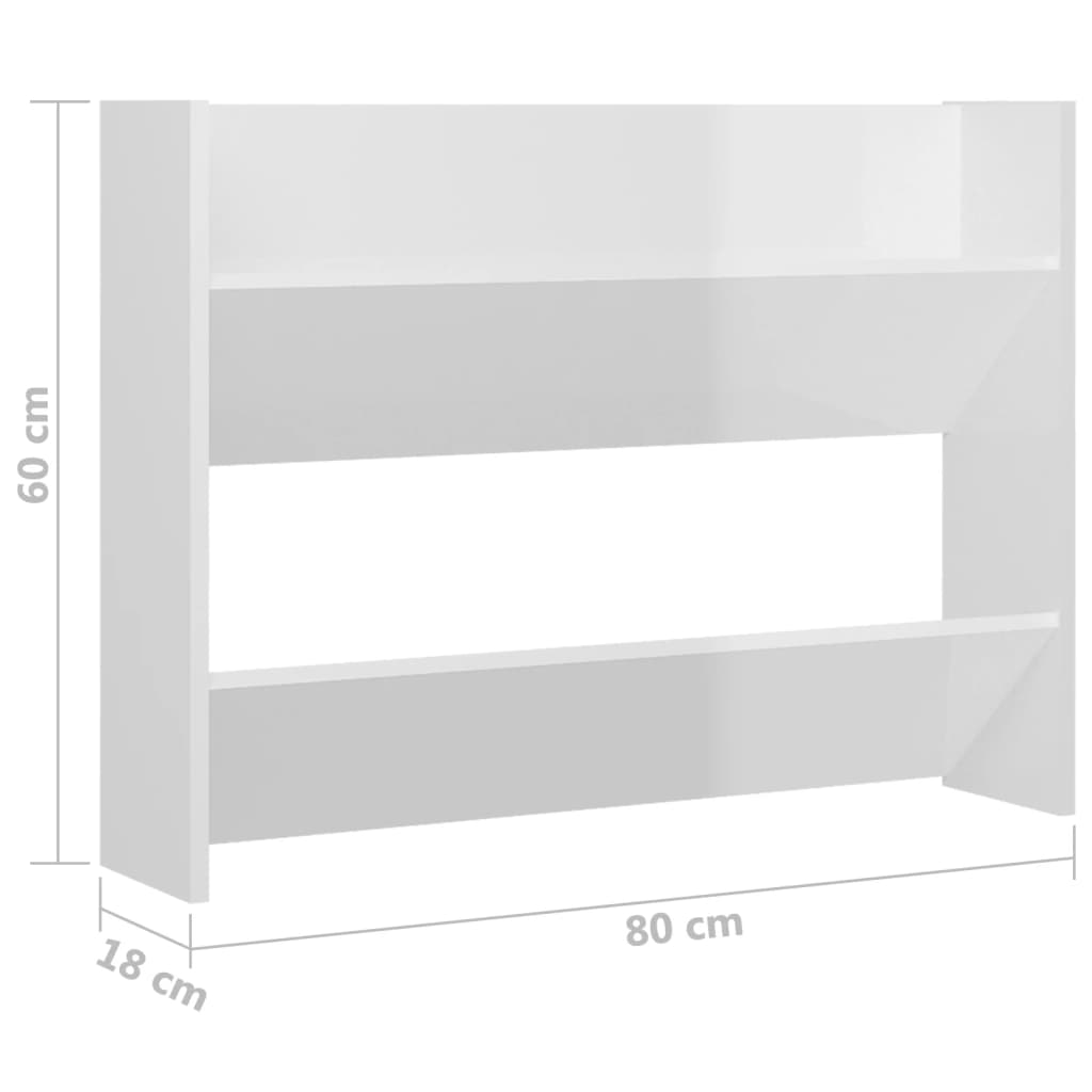 vidaXL Seinäkenkäkaappi korkeakiilto valkoinen 80x18x60 cm lastulevy