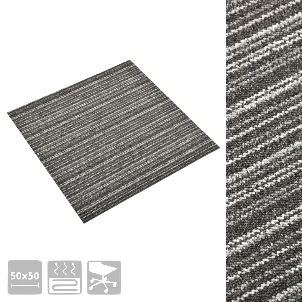 vidaXL Tekstiililaatta 20 kpl 5 m² 50x50 cm raidallinen antrasiitti