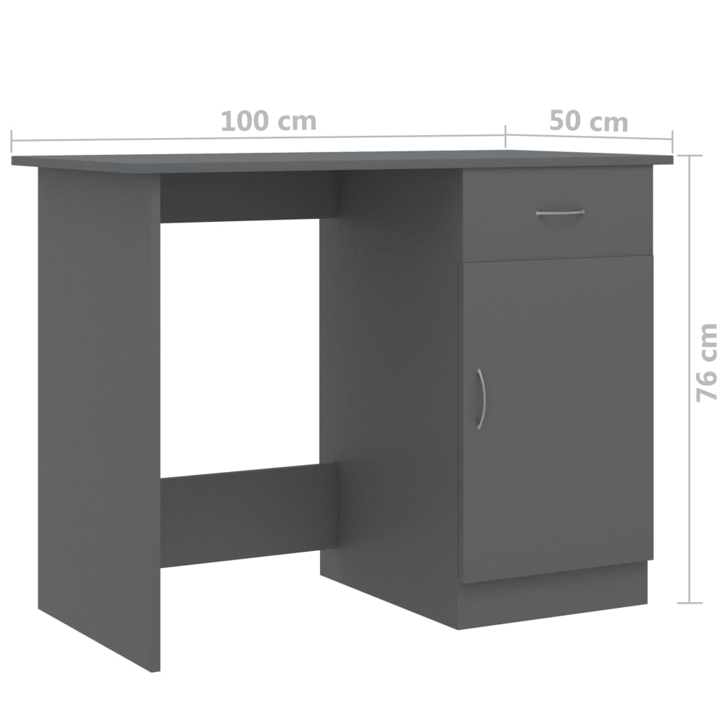 vidaXL Työpöytä harmaa 100x50x76 cm lastulevy