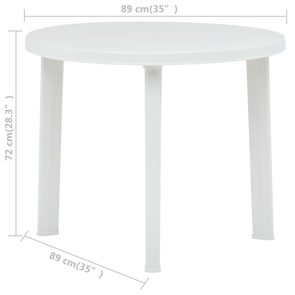 vidaXL Puutarhapöytä valkoinen 89 cm muovi