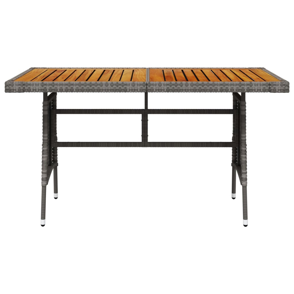 vidaXL Puutarhapöytä harmaa 130x70x72 cm polyrottinki ja akaasiapuu