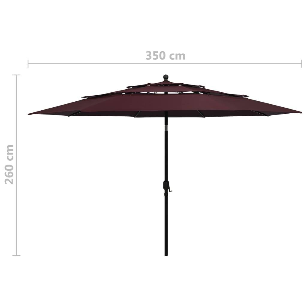 vidaXL 3-tasoinen aurinkovarjo alumiinitanko viininpunainen 3,5 m