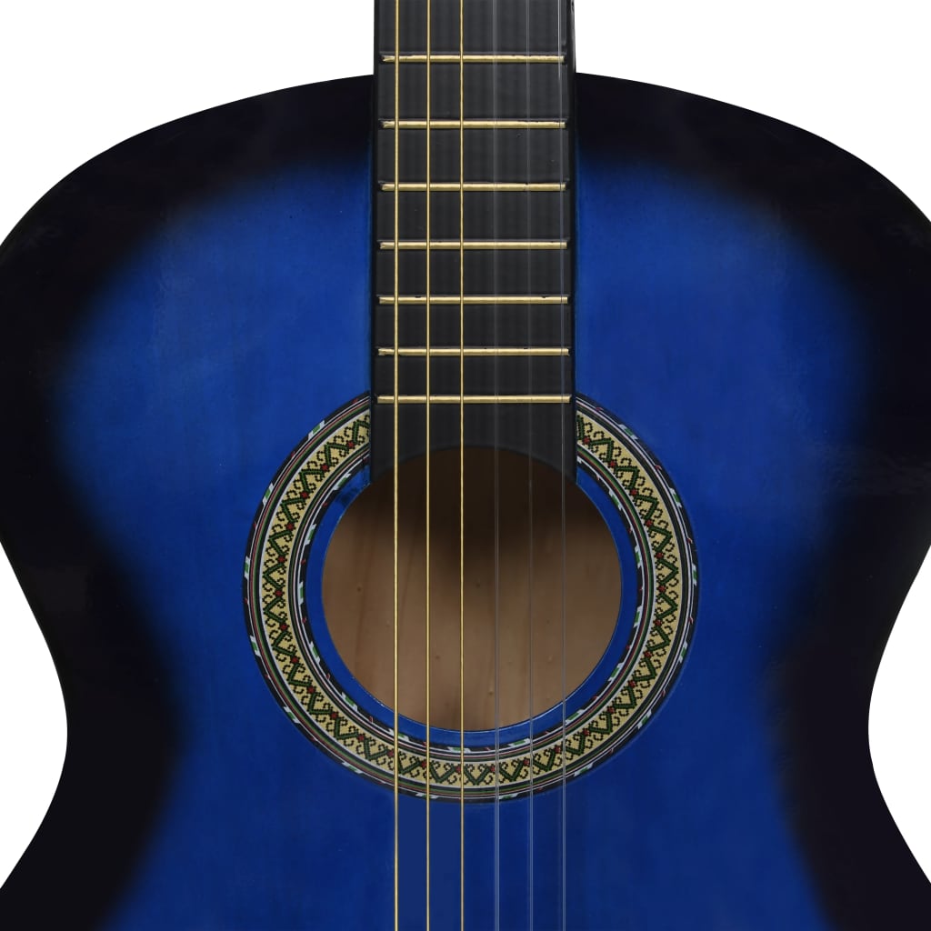 vidaXL 12-osainen klassinen kitara aloittelijan sarja sininen 4/4 39"