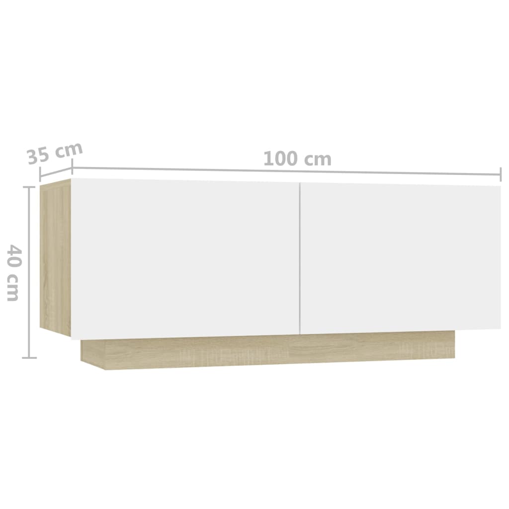 vidaXL Yöpöytä valkoinen ja Sonoma-tammi 100x35x40 cm lastulevy