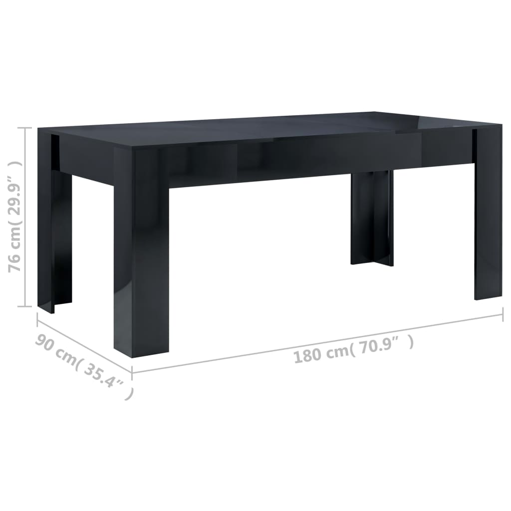 vidaXL Ruokapöytä korkeakiilto musta 180x90x76 cm lastulevy