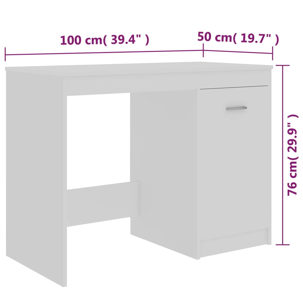 vidaXL Työpöytä valkoinen 100x50x76 cm lastulevy