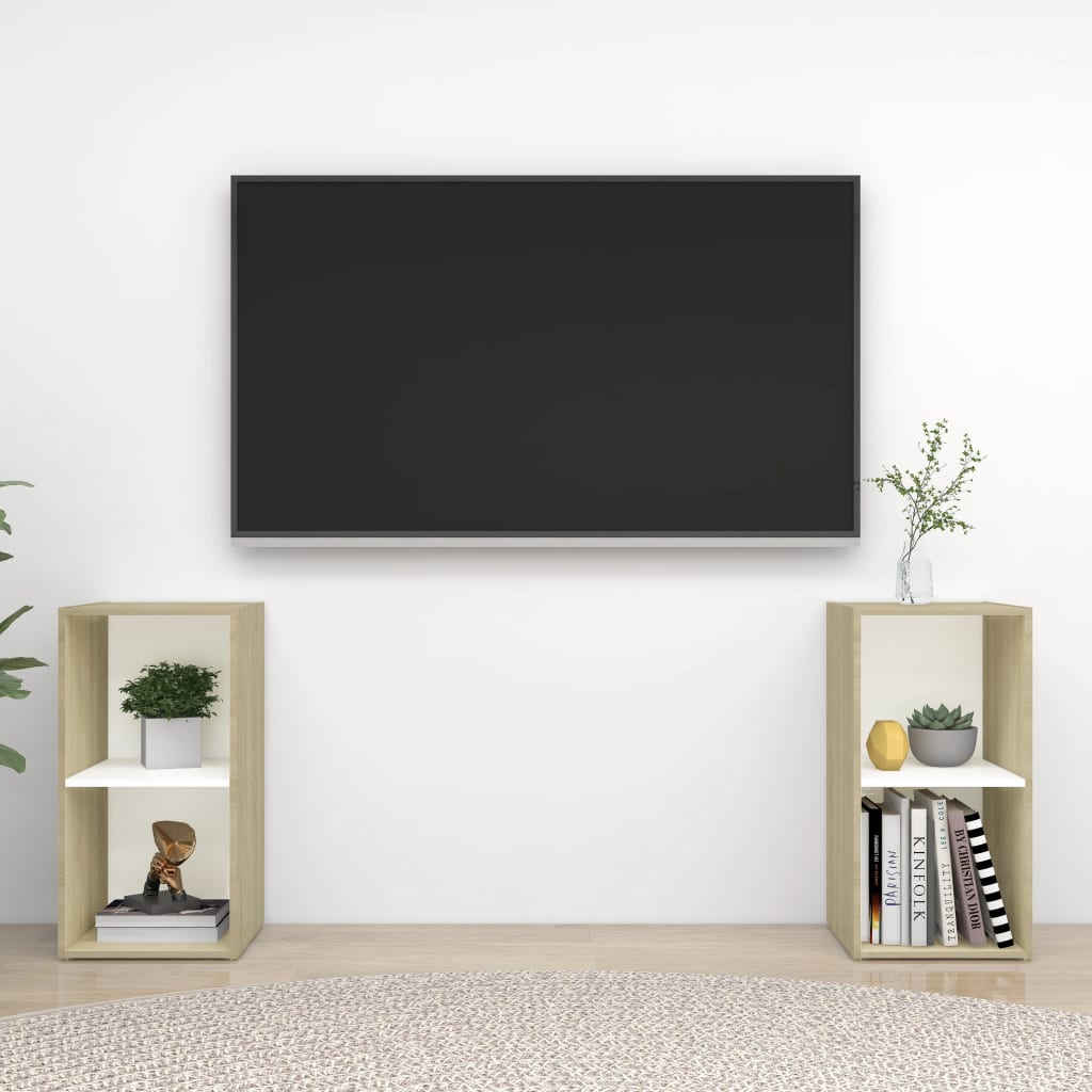 vidaXL TV-tasot 2 kpl valkoinen/Sonoma-tammi 72x35x36,5 cm lastulevy