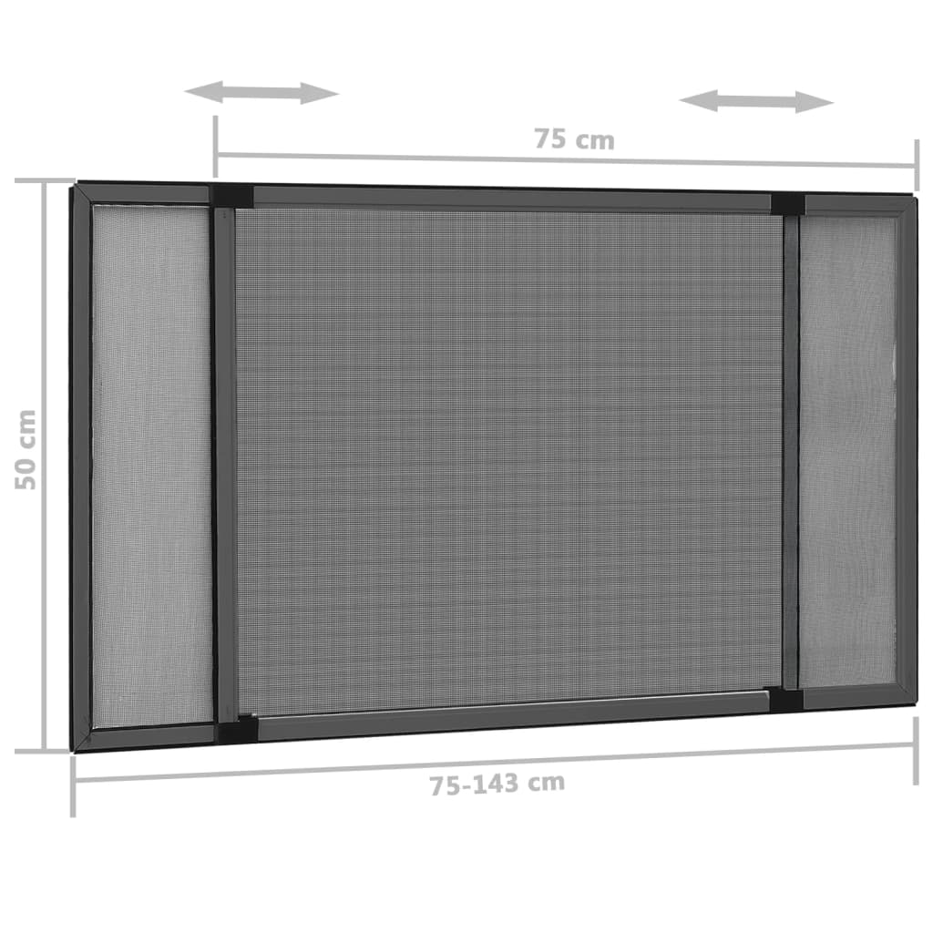 vidaXL Jatkettava hyönteisverkko ikkunaan antrasiitti (75-143)x50 cm