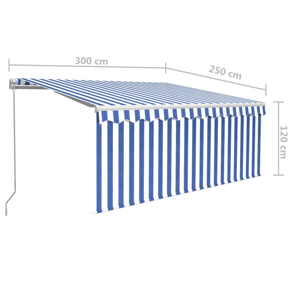 vidaXL Manuaalisesti kelattava markiisi verho/LED 3x2,5m sinivalkoinen