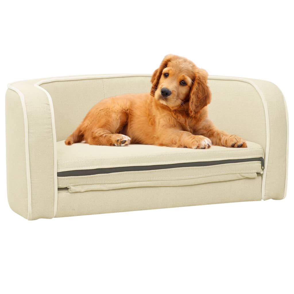 vidaXL Taitettava koiran sohva kerma 76x71x30 cm pellava pestävä