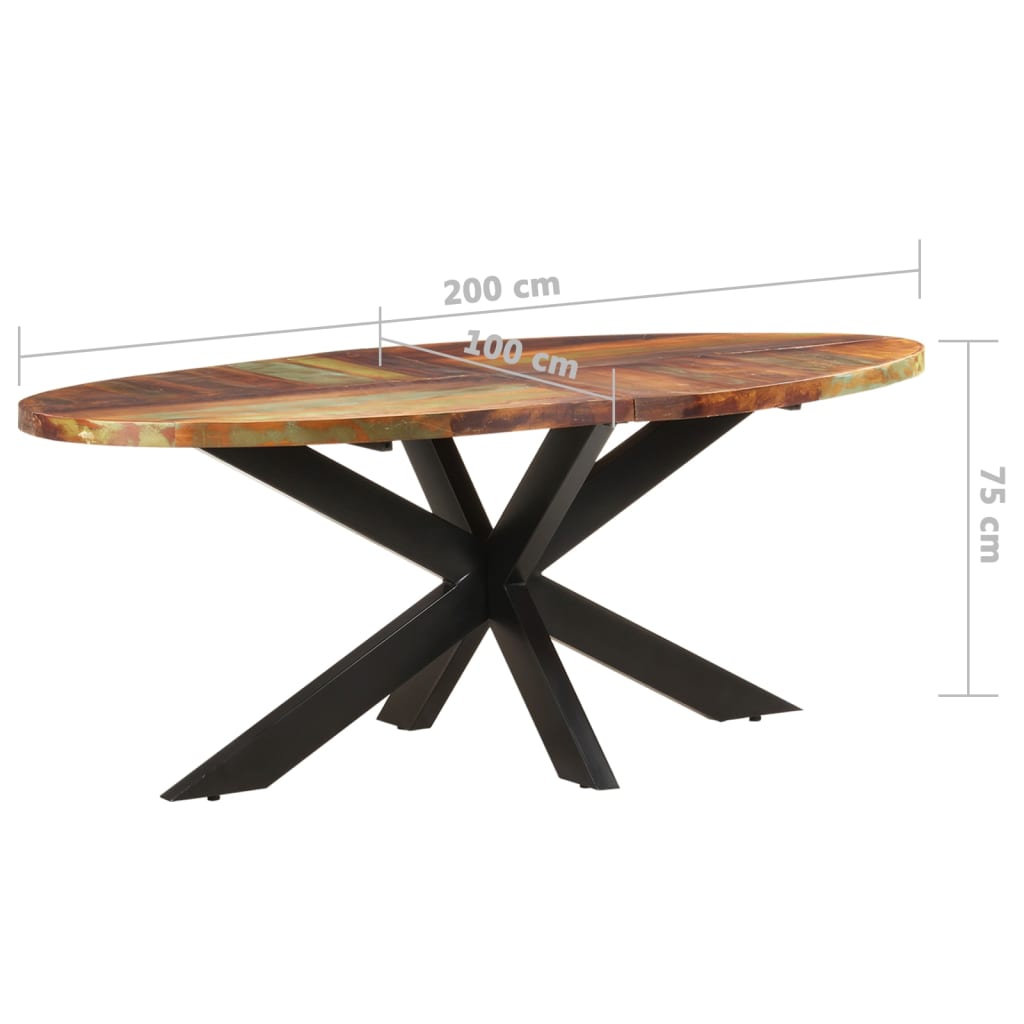 vidaXL Ruokapöytä ovaali 200x100x75 cm kierrätetty täyspuu