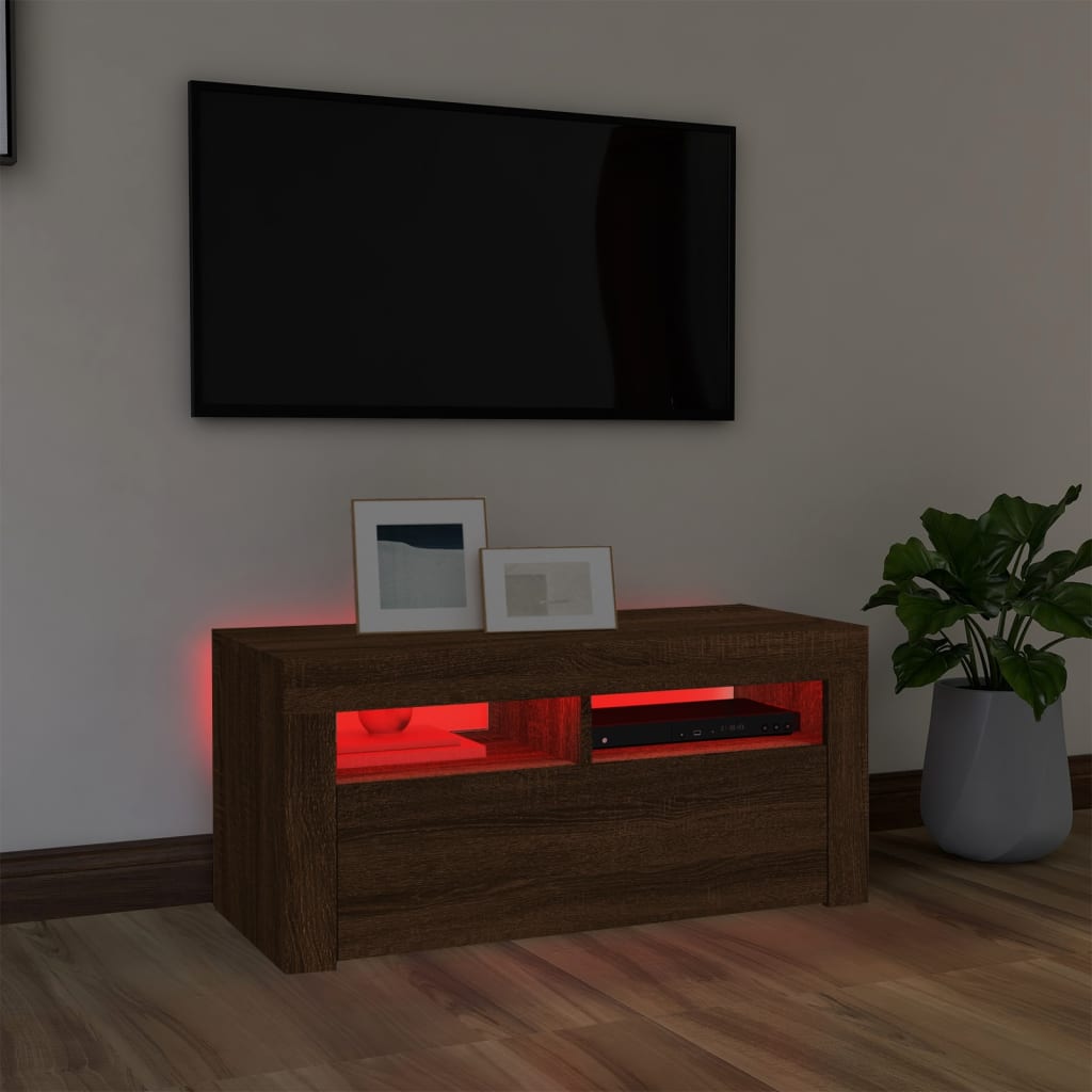 vidaXL TV-taso LED-valoilla ruskea tammi 90x35x40 cm