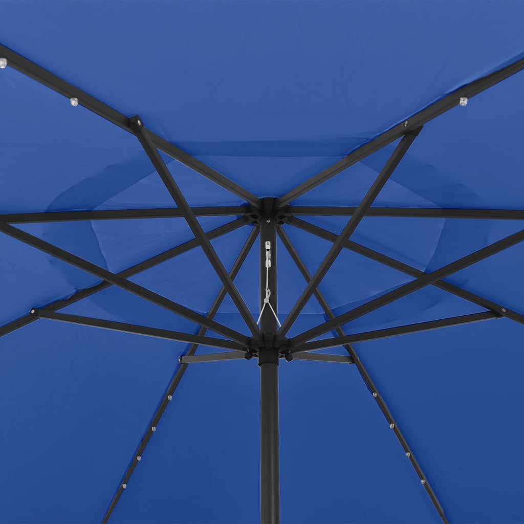vidaXL Aurinkovarjo LED-valot ja metallitanko 400 cm taivaansininen