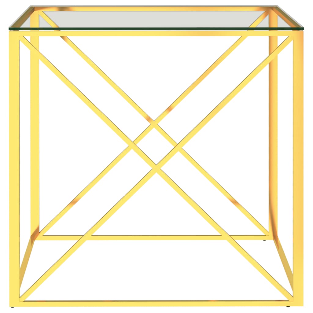 vidaXL Sohvapöytä kulta 55x55x55 cm ruostumaton teräs ja lasi