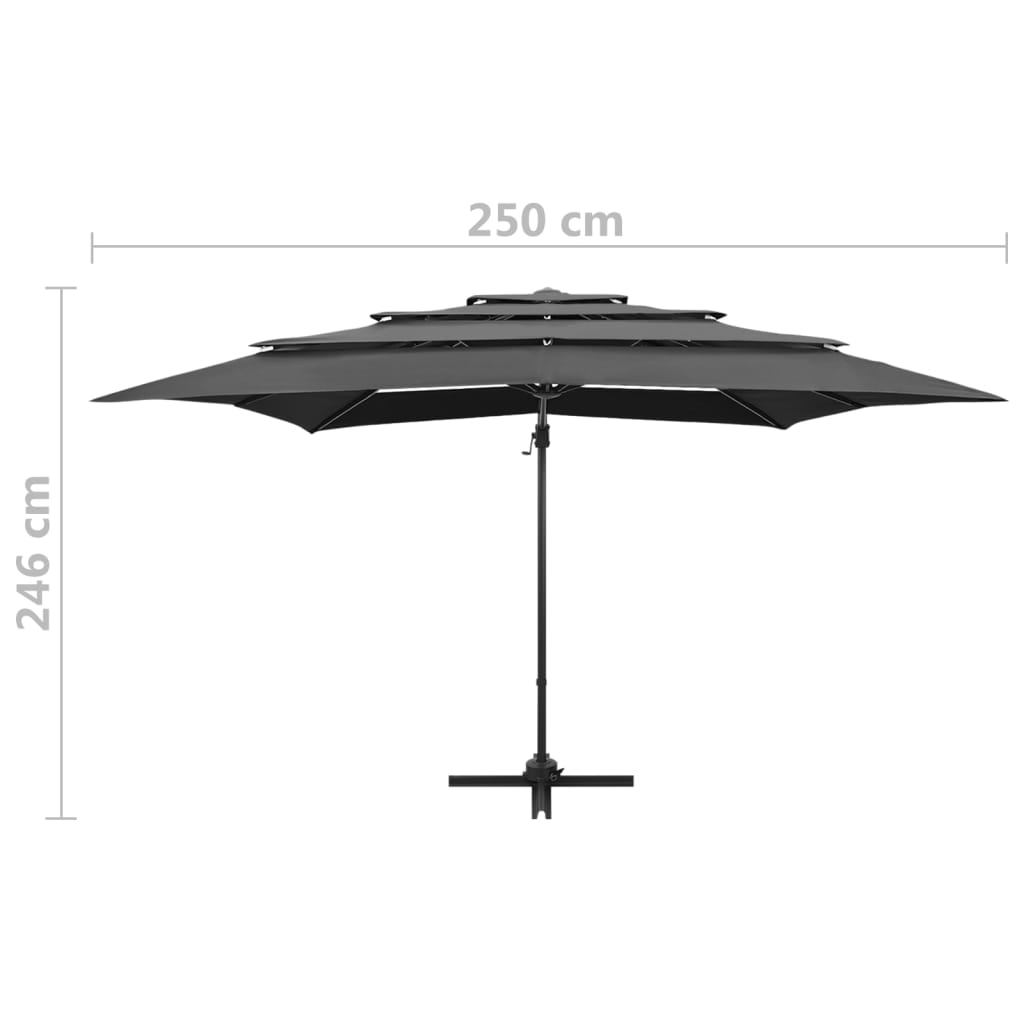 vidaXL 4-tasoinen aurinkovarjo alumiinitanko antrasiitti 250x250 cm