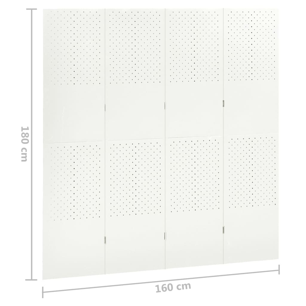 vidaXL 4-Paneelinen tilanjakaja 160x180 cm valkoinen teräs
