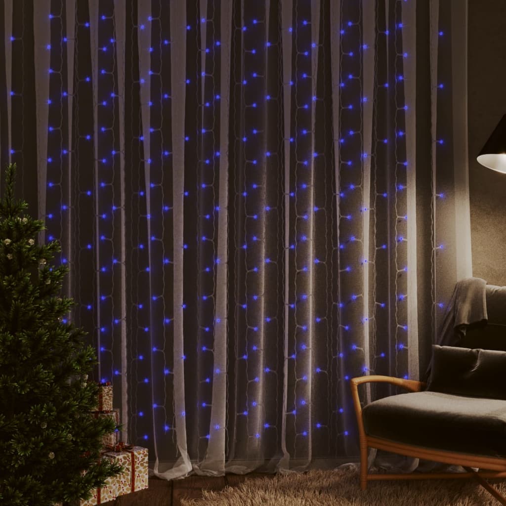 vidaXL LED-valonauhaverho keijuvalot 3x3 m 300xLED sininen 8 toimintoa