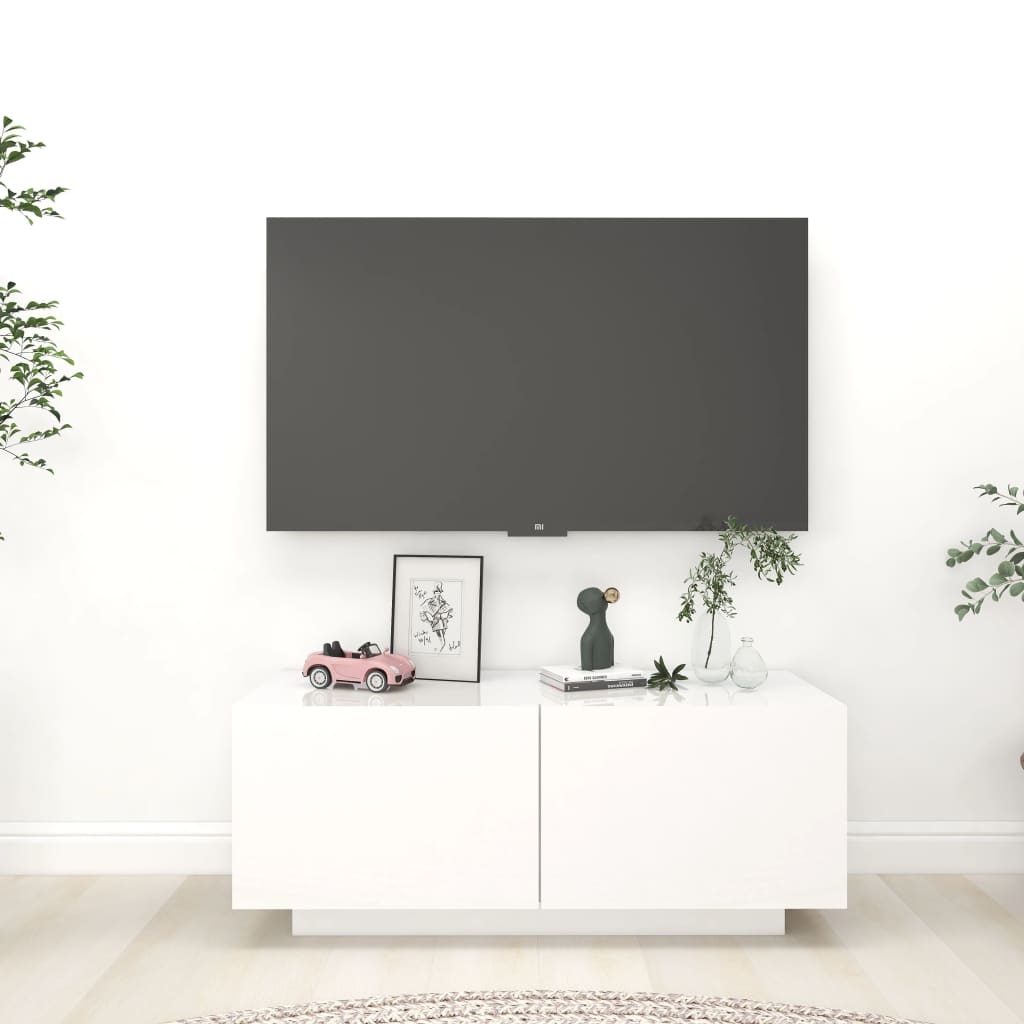 vidaXL TV-taso korkeakiilto valkoinen 100x35x40 cm tekninen puu