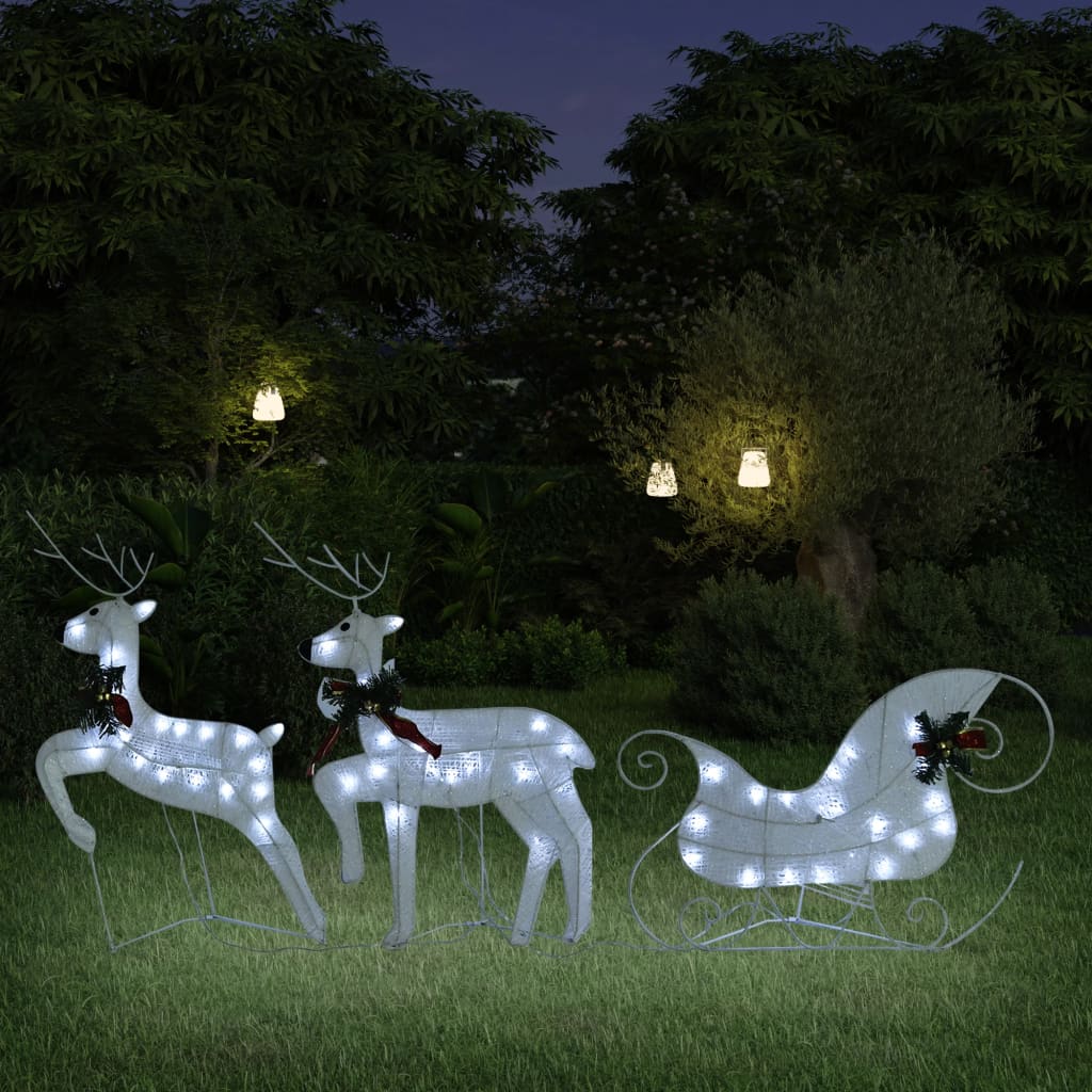 vidaXL Poro ja reki joulukoriste 60 LED-valoa ulkokäyttöön valkoinen