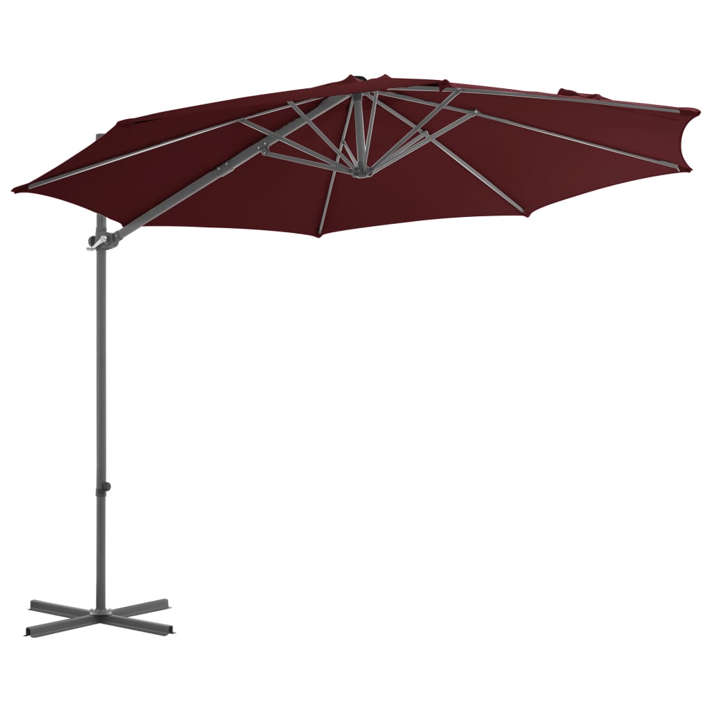 vidaXL Riippuva aurinkovarjo teräspylväällä viininpunainen 300 cm